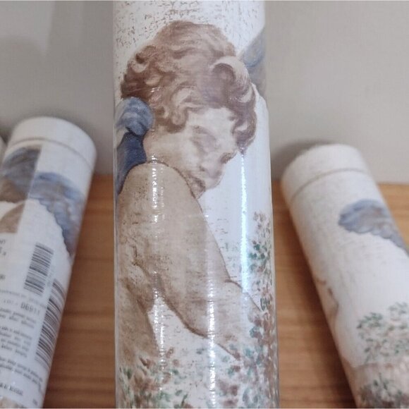 Sunworthy (4) 5Yds Blue Wings Angels Cherubs Cream Beige Wreath Wallpaper Border - Picture 6 of 6